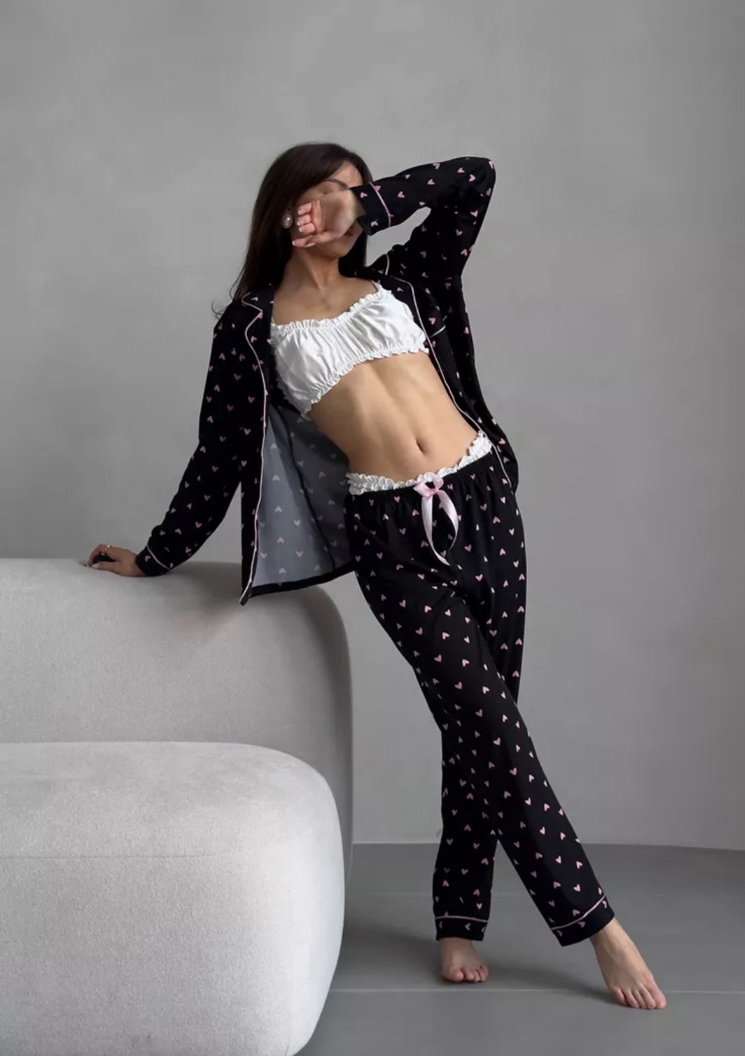 пижама со штанами и рубашкой с сердечками shenborn,пижама со штанами и рубашкой с сердечками,пижама со штанами и рубашкой с сердечками shenborn 230152898,черная молодежная пижама,женская пижама рубашк