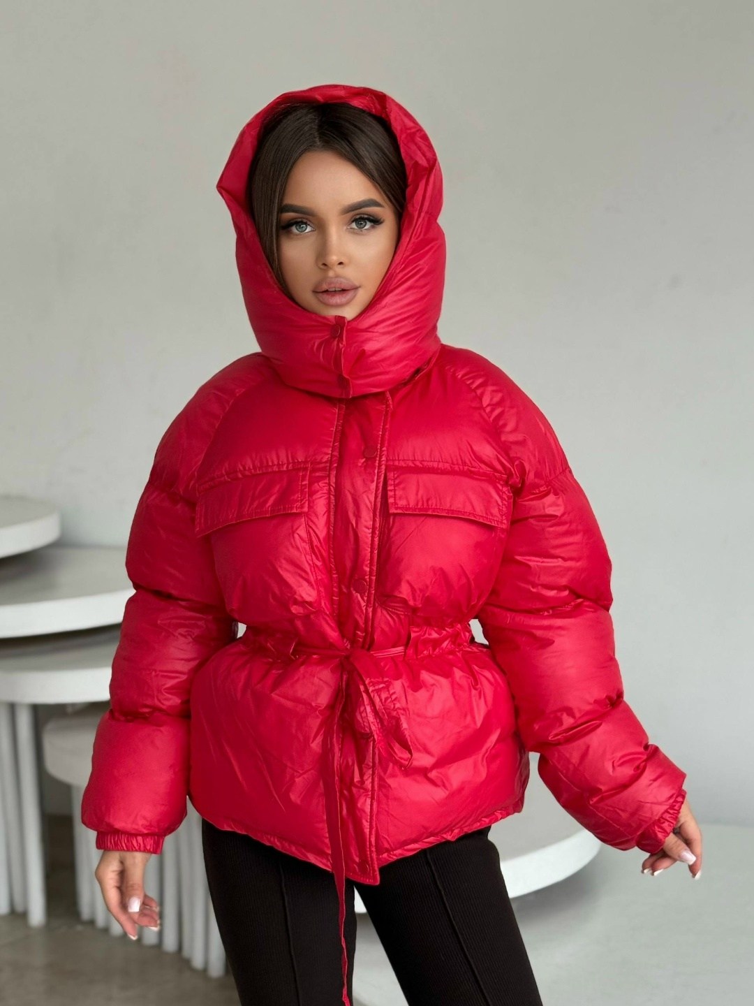 женская куртка,стильная куртка,куртка пуховик,куртка с поясом,пуховик женский