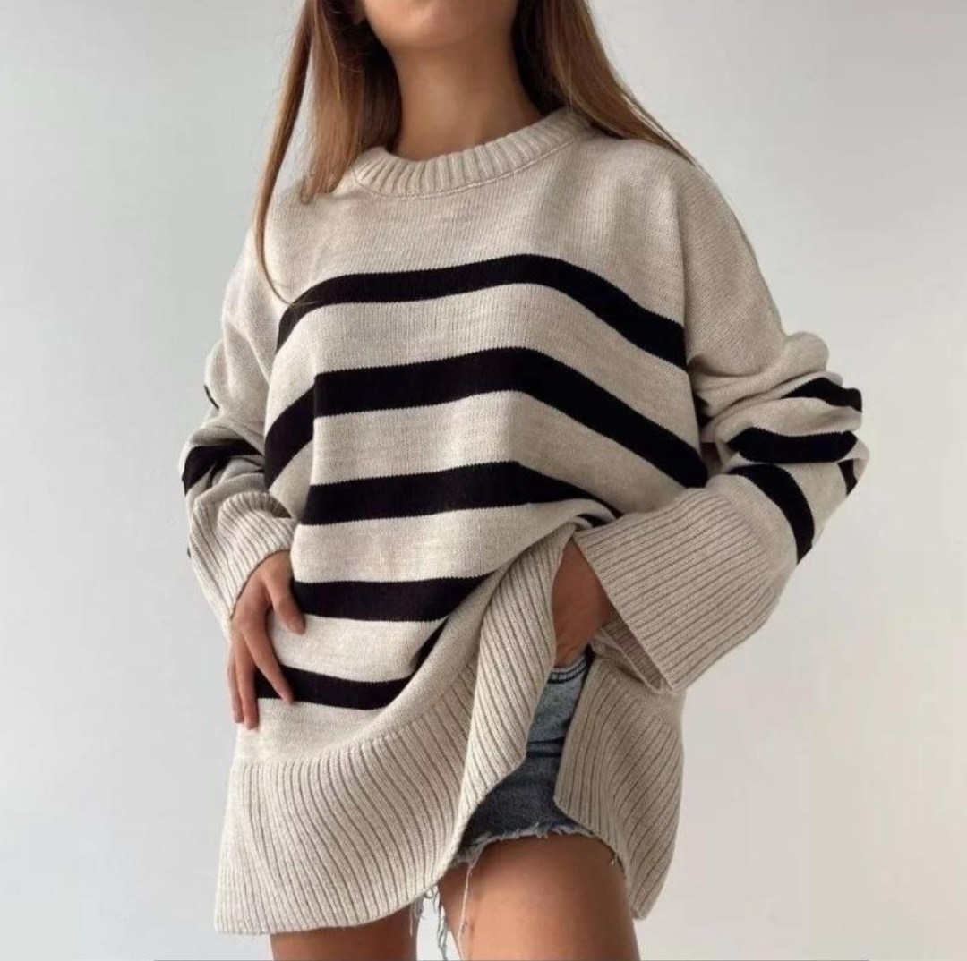 свитер оверсайз удлиненный вязаный,полосатый свитер,джемпер в полоску оверсайз,свитер оверсайз в полоску вязаный удлиненный saxar showroom,свитер в полоску