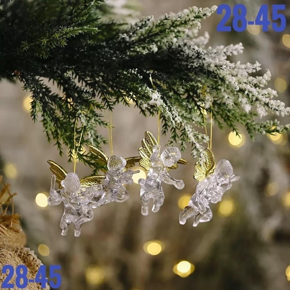 золотой рождественский ангел подвеска,рождественский прозрачный ангел с золотыми украшениями,акриловые украшения с ангелами для рождественской елки,новогодние украшения елочные игрушки ангелы 4 шт,рож