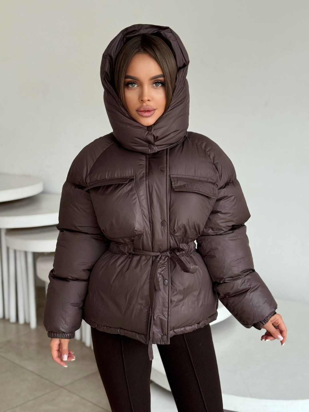 женская куртка,стильная куртка,куртка пуховик,куртка с поясом,пуховик женский