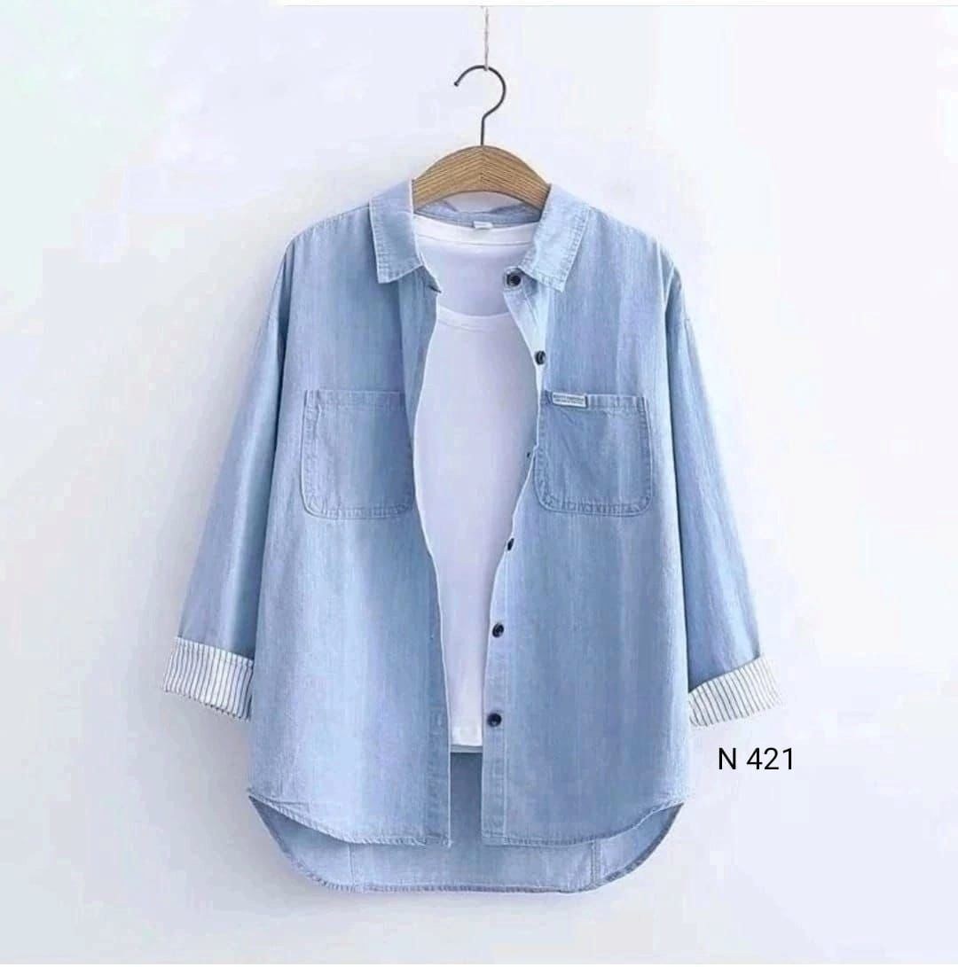 рубашка женская,рубашка джинсовая женская,женская джинсовая рубашка с длинным рукавом,рубашка женская в полоску голубая,джинсовая рубашка с длинными рукавами для