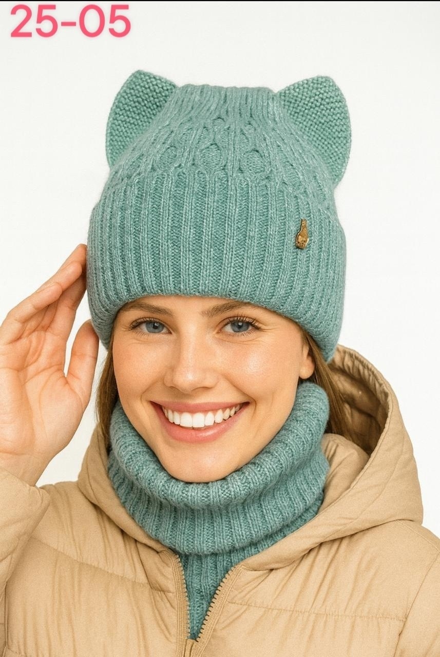 шапка женская с ушками,комплект шапка с кошачьими ушками и снуд вязаный,вязаная шапка с ушками,шапка с ушками,шапка женская зимняя с ушками