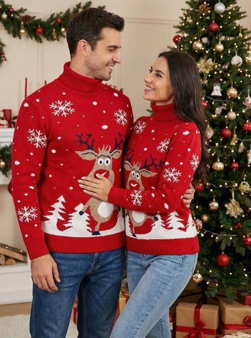 новогодний свитер,свитер с горлом новогодний с оленями вязаный family look plover,рождественские свитера,дизайн свитера,мужской свитер
