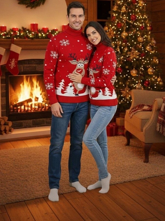 новогодний свитер,свитер с горлом новогодний с оленями вязаный family look plover,рождественские свитера,дизайн свитера,мужской свитер