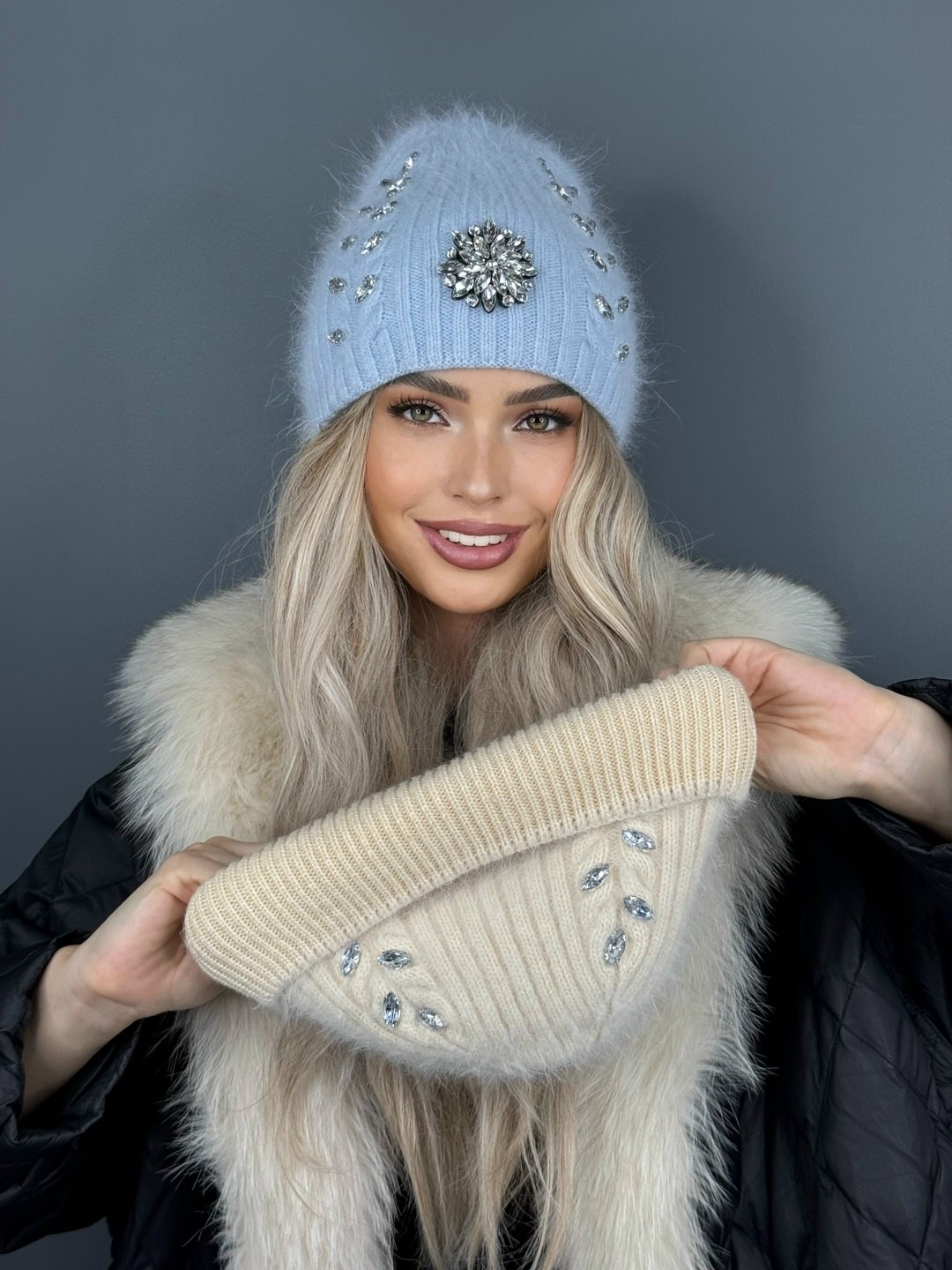 шапка зимняя вязаная бини ангора,шапка зимняя вязаная бини ангора g&c shop,женская шапка из ангоры,шапка женская,женская зимняя шапка