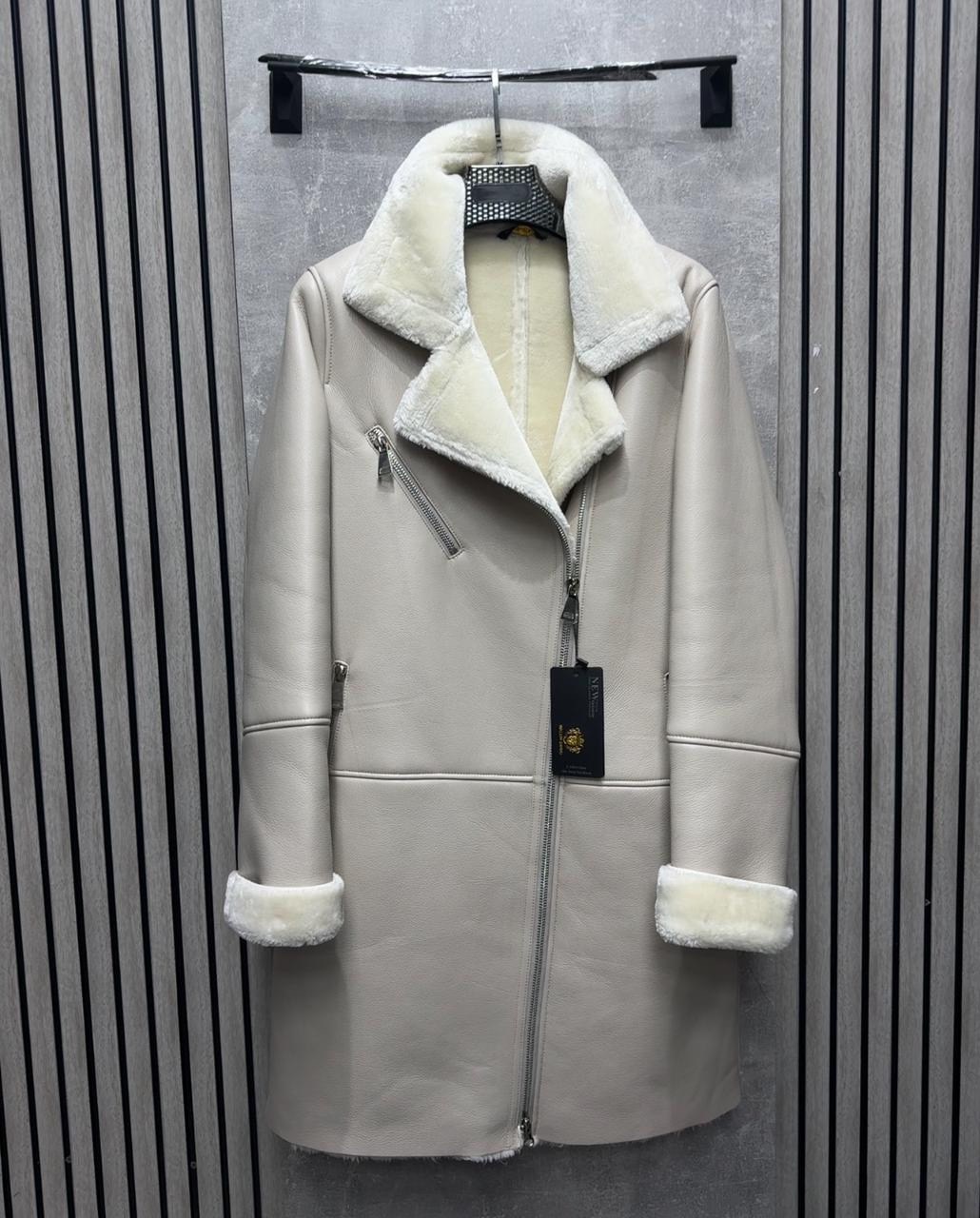 дублёнка женская,дубленка удлиненная,дублёнка,дубленка молочная из искусственной кожи 90 см,стильная дубленка