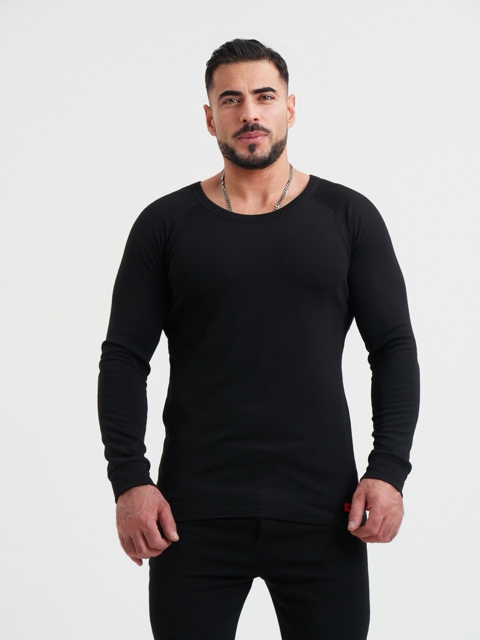 термобелье мужское лонгслив,мужское термобелье,лонгслив мужской,термолонгслив мужской,прилегающий лонгслив "термо" в черном цвете