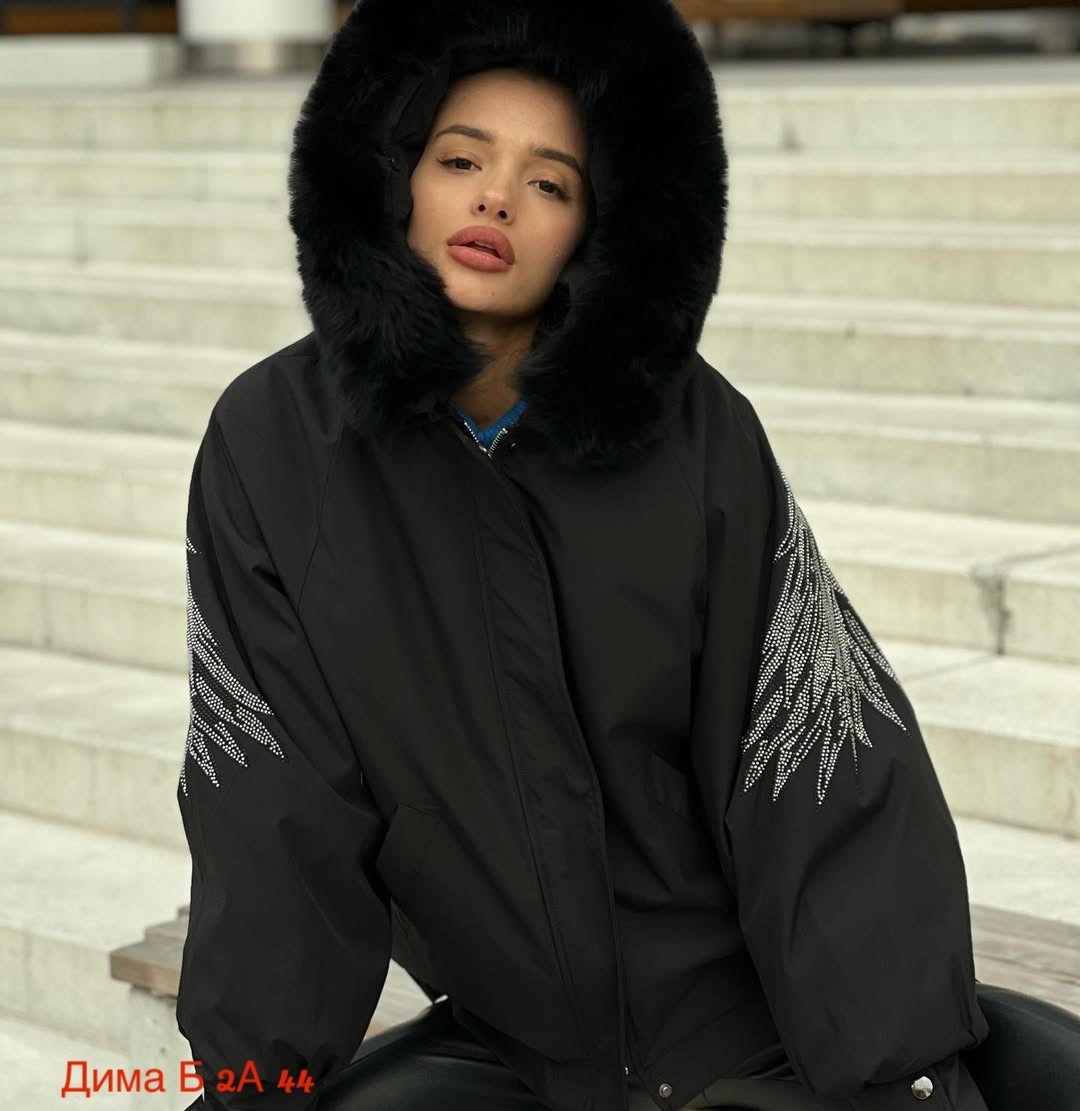 куртка бомбер,парка бомбер с мехом песца,куртка женская бомбер,куртка зимняя,куртка с крыльями на спине