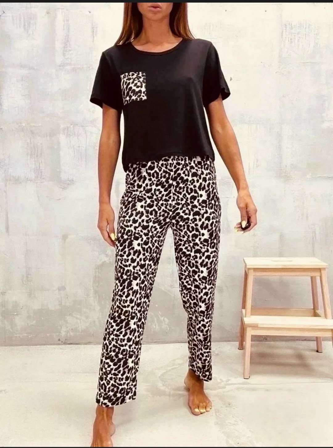 стильная пижама,леопардовая пижама hm,пижама с брюками женская,комплект пижама,пижама женская