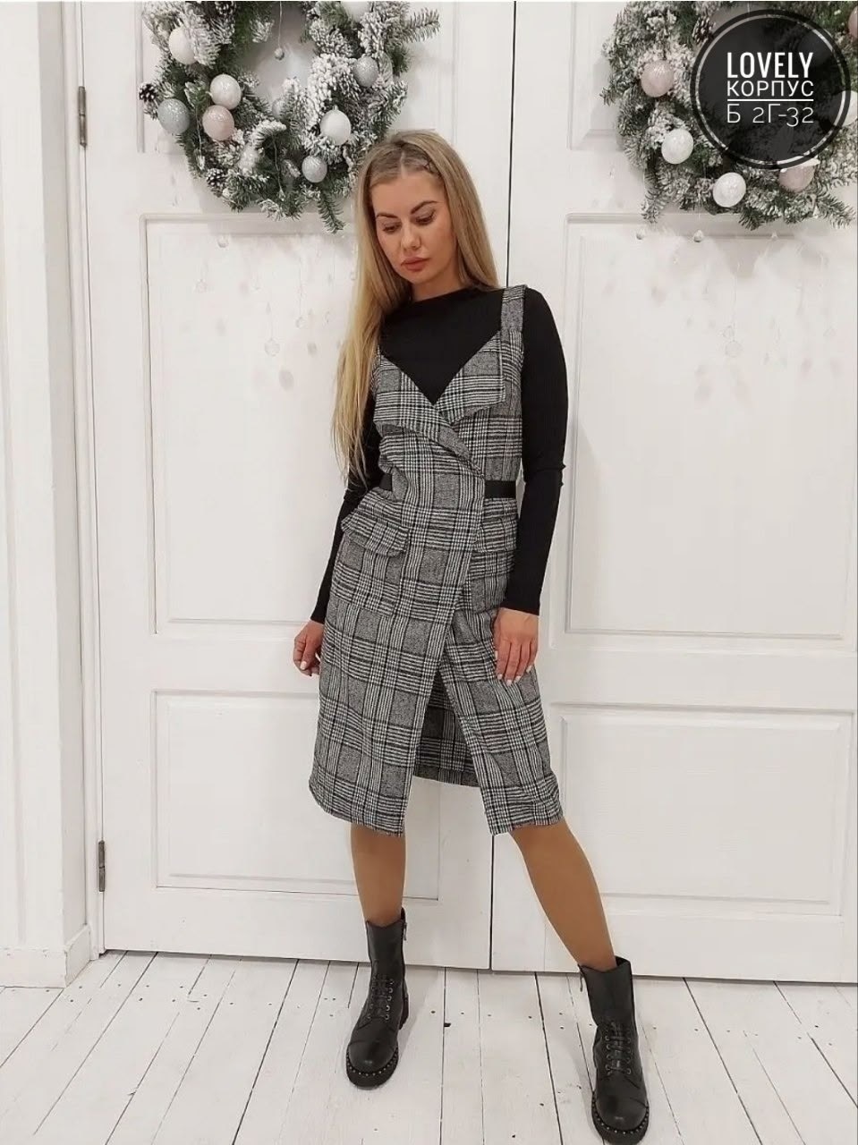 теплый сарафан,сарафан женский зимний в клетку,сарафан в клетку,сарафан офисный,теплый сарафан офисный