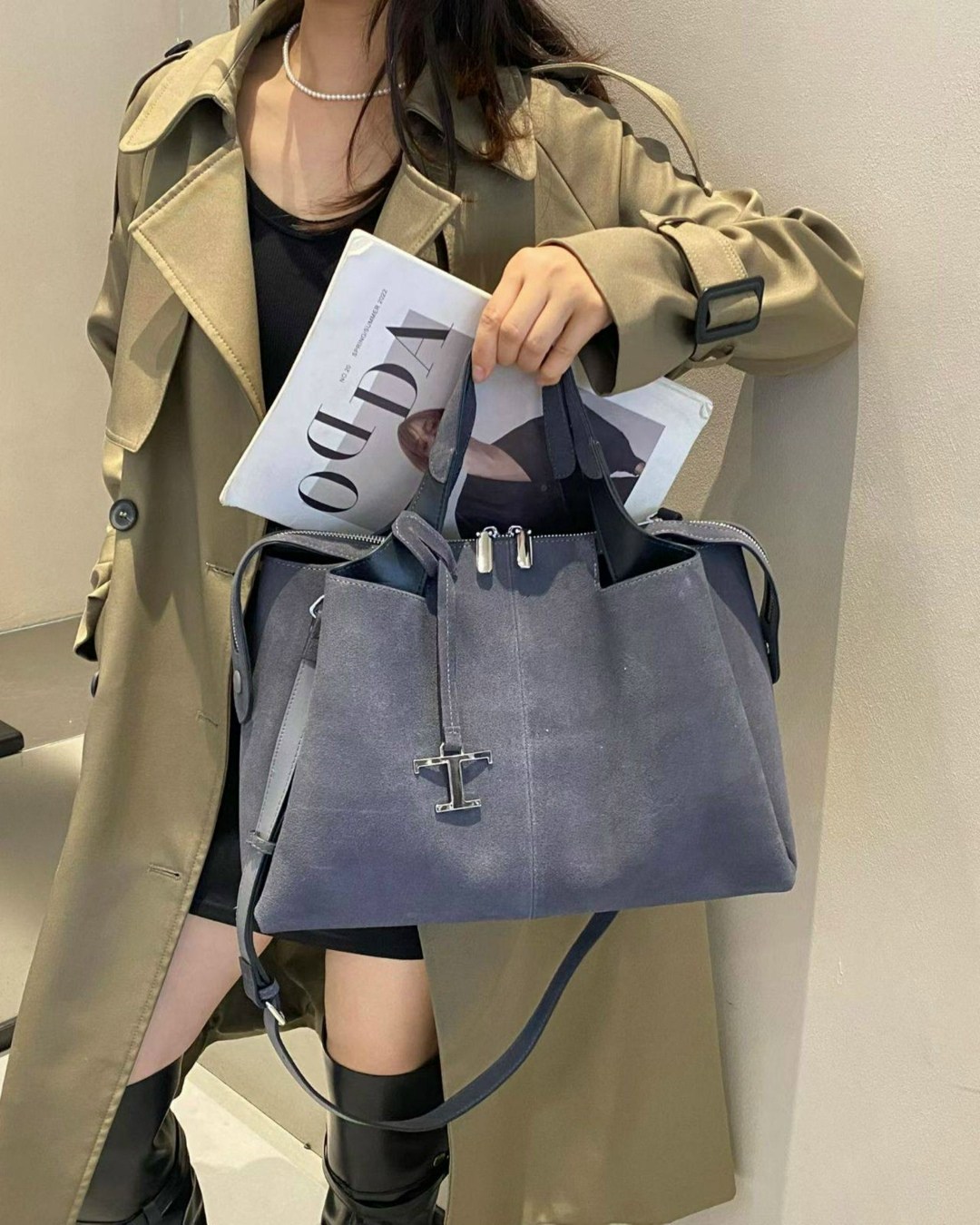 сумка тоут замшевая серая,сумка замшевая серая,женская сумка,женская большая замшевая сумка из нубука,сумка большая замшевая