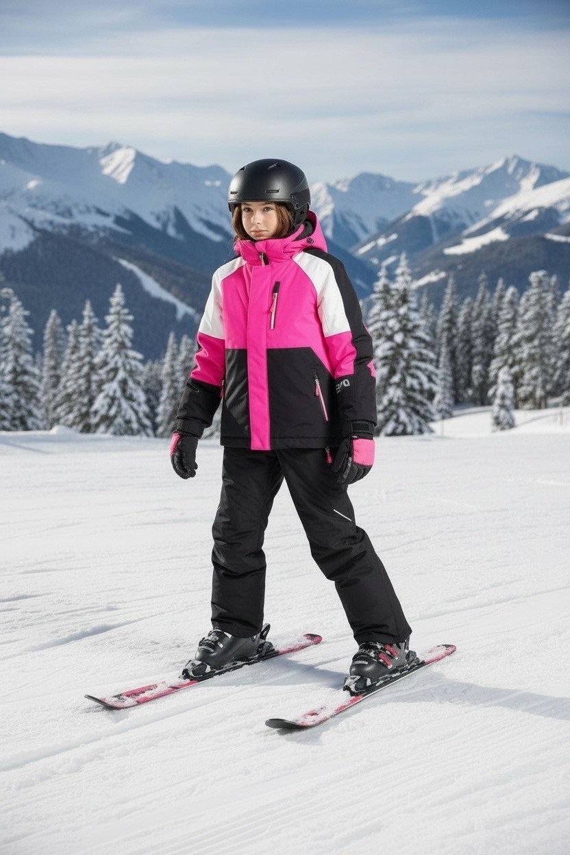 на горных лыжах,катание на лыжах,зимняя одежда для детей,лыжный костюм,зимняя