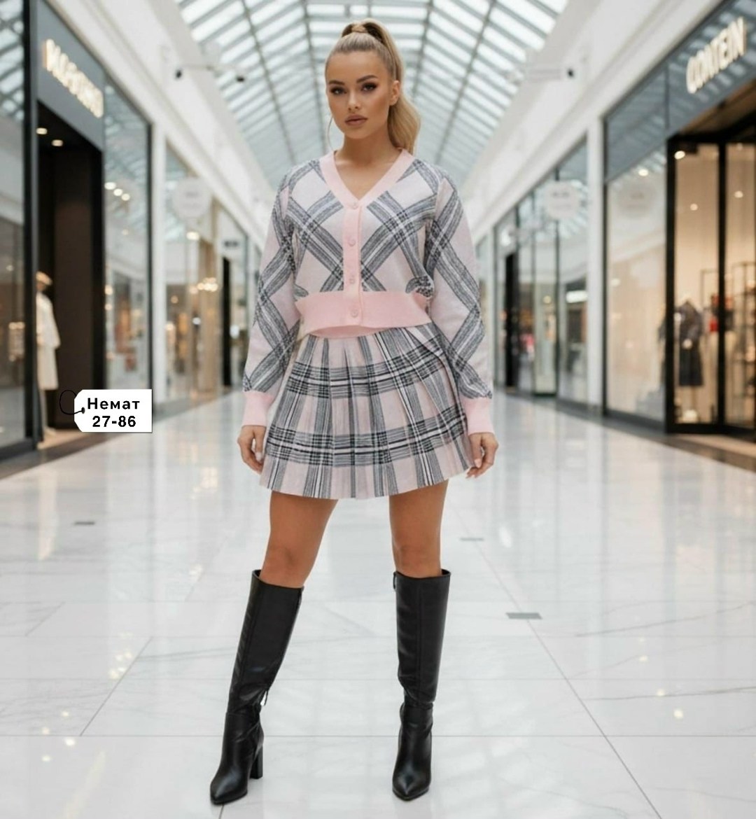 костюм двойка с юбкой и рубашкой в клетку btf brand,костюм с юбкой,костюм с юбкой женский,женский костюм