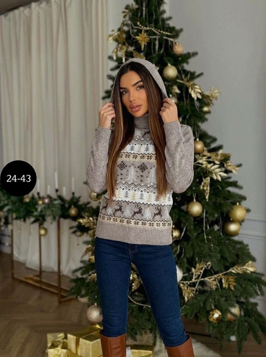свитера женские,свитер вязаный с горлом новогодний с оленями gh fashion,свитер женский вязаный,кофта свитер женский,свитер