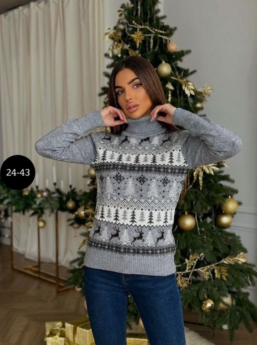 свитера женские,свитер вязаный с горлом новогодний с оленями gh fashion,свитер женский вязаный,кофта свитер женский,свитер