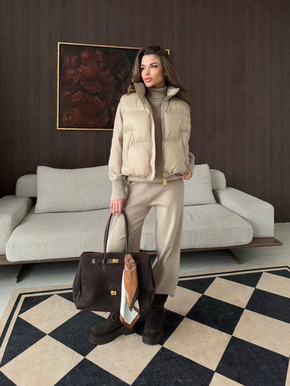 женская жилетка,бежевая жилетка,костюм женский тройка,костюм кашемир,теплый костюм