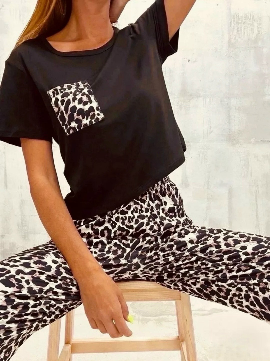 стильная пижама,леопардовая пижама hm,пижама с брюками женская,комплект пижама,пижама женская