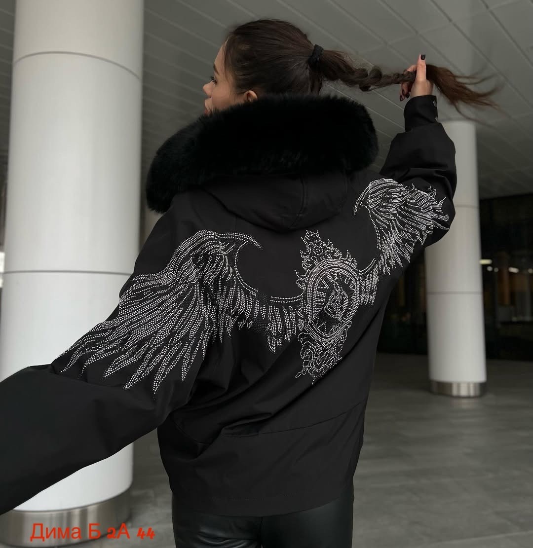 куртка бомбер,парка бомбер с мехом песца,куртка женская бомбер,куртка зимняя,куртка с крыльями на спине