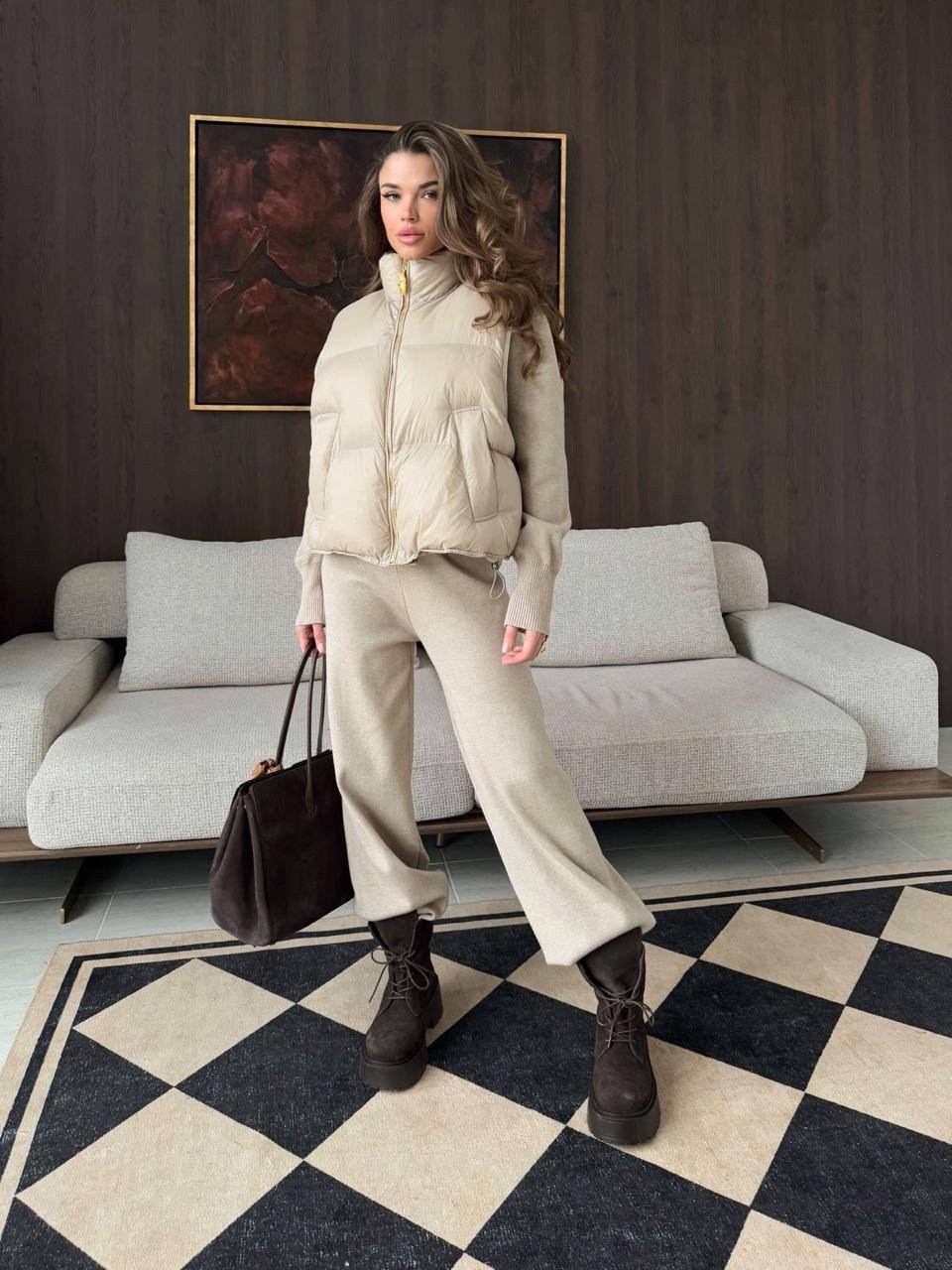 женская жилетка,бежевая жилетка,костюм женский тройка,костюм кашемир,теплый костюм
