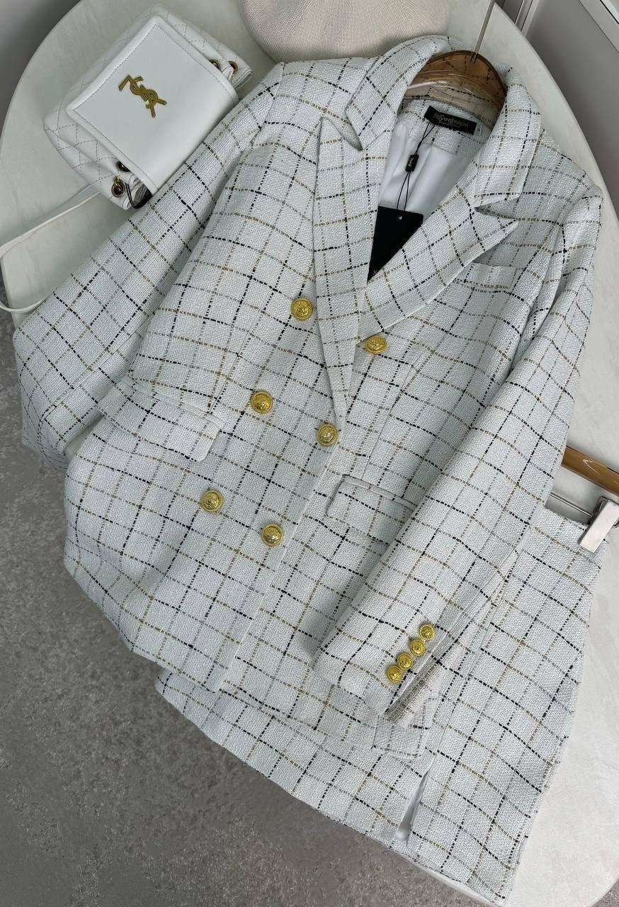 твидовый костюм,твидовый пиджак,твидовый жакет,твидовый пиджак белый клетчатый,твидовый пиджак женский