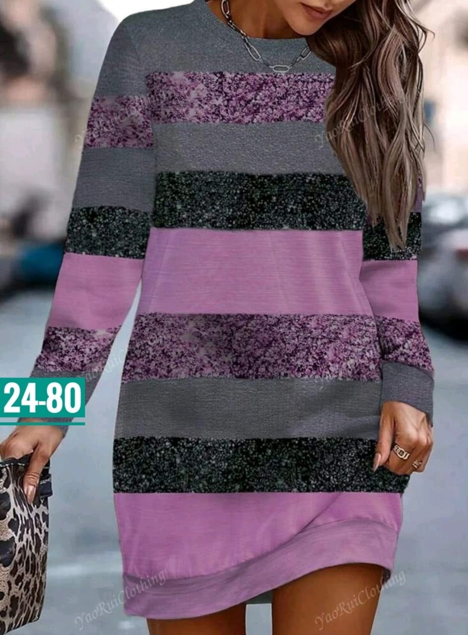 женское платье,платье модное,туника теплая платье,женское платье в полоску с круглым вырезом и блестящими пайетками,женское платье-свитшот с круглым вырезом и длинным рукавом