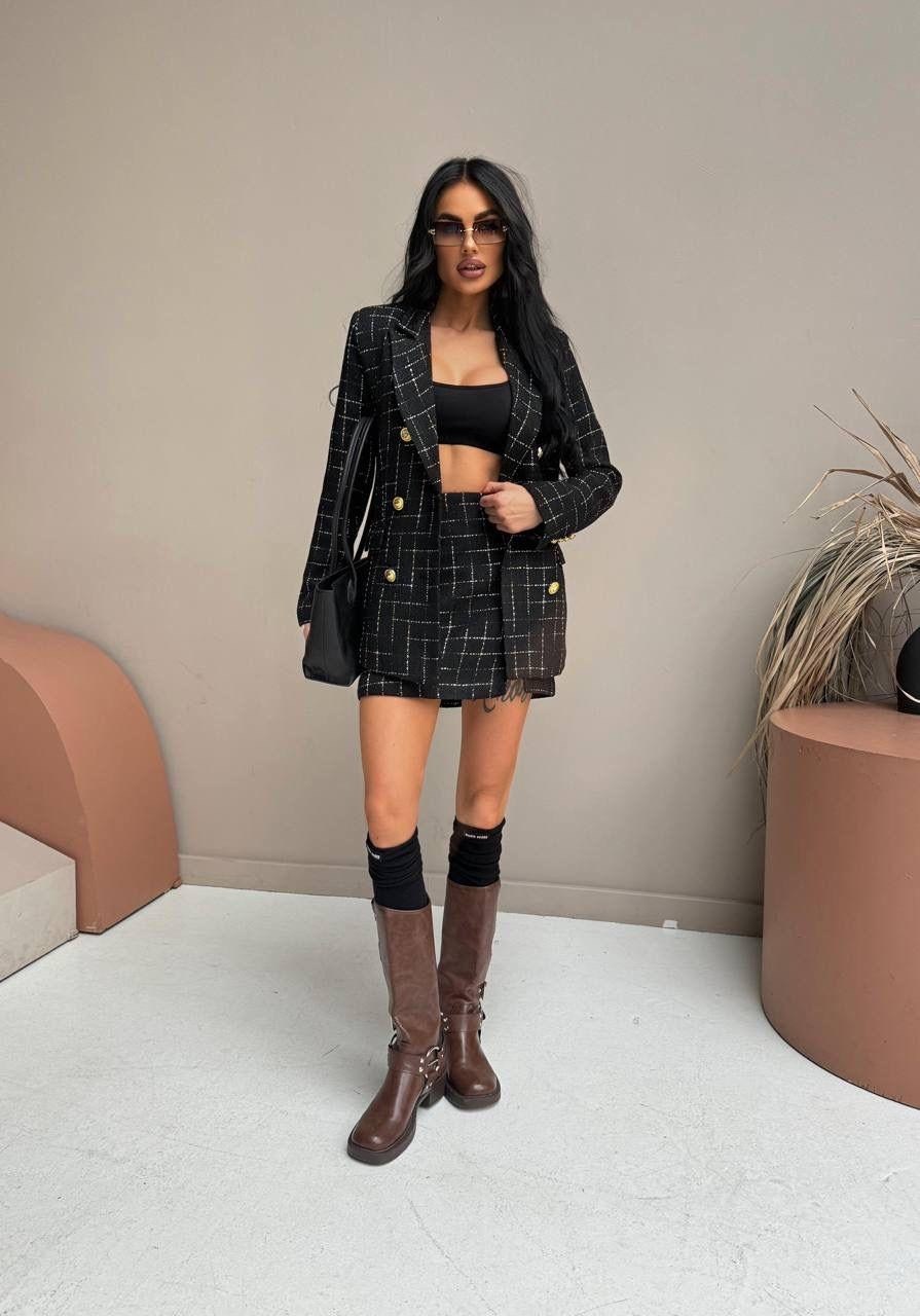 твидовый костюм с юбкой,твидовый костюм,твидовый костюм жакет,костюм женский твидовый пиджак и юбка арк17,костюм с юбкой
