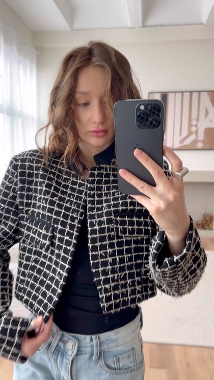 твидовый жакет,твидовый жакет укороченный zireaen,твидовый жакет укороченный,женская твидовая куртка,твидовая куртка