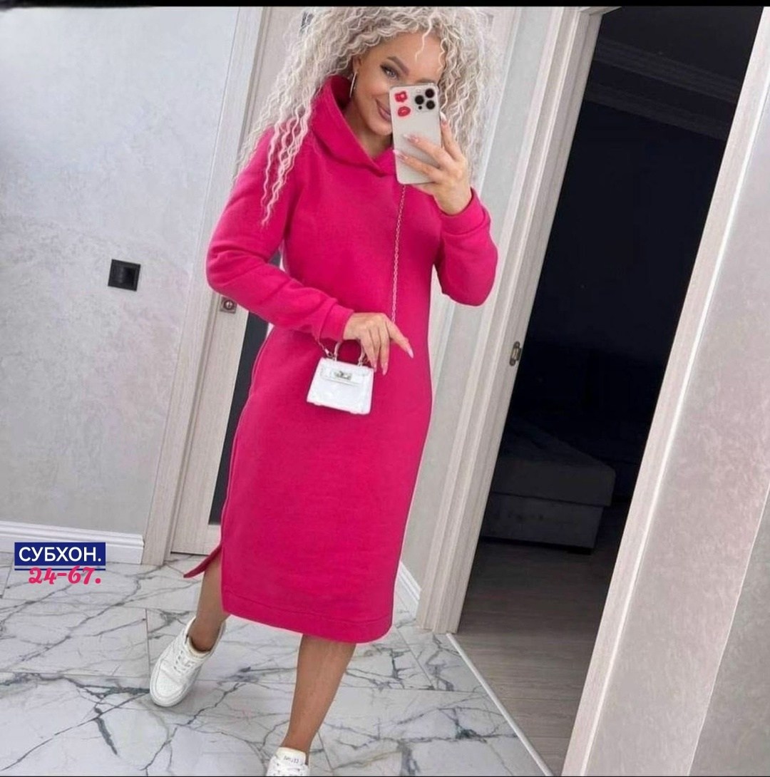 платье спортивное женское с капюшоном,теплое платье с капюшоном в спортивном стиле,платье-худи,теплое платье с капюшоном,платье с капюшоном