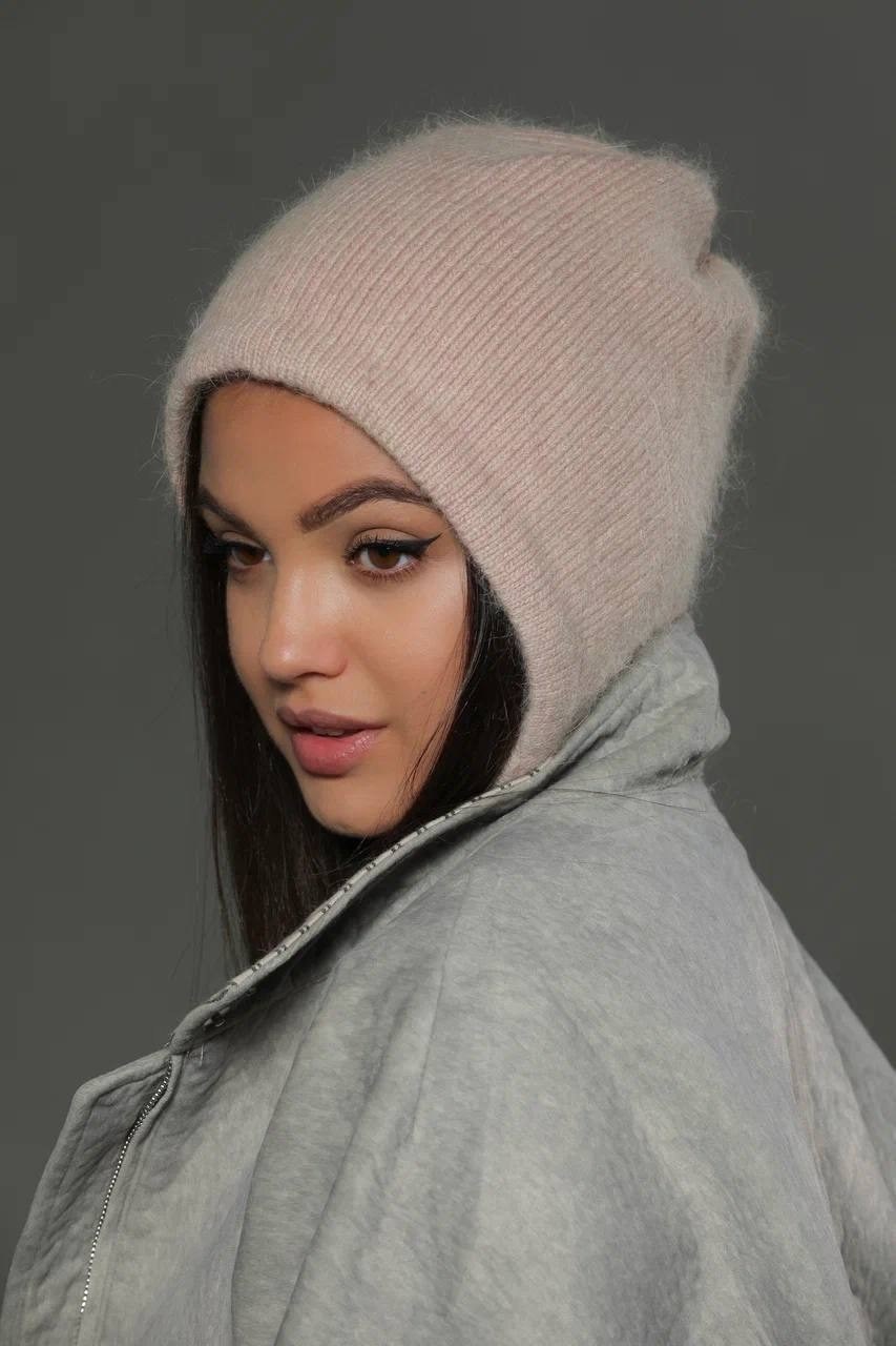 шапка женская с ушами вязаная из итальянской ангоры zhakko,чепчик шапка женский из итальянской ангоры модный zhakko,шапка женская с ушами вязаная из итальянской ангоры zhakko сиреневый,шапка женская с