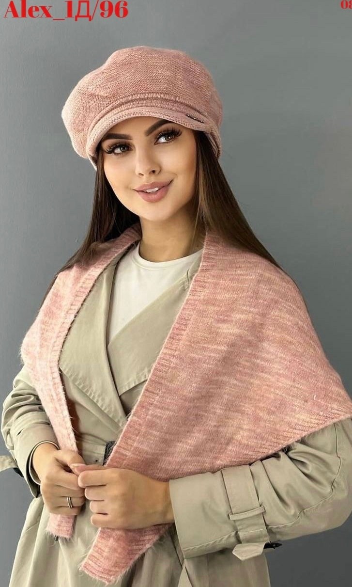 трикотажный берет,женские платки,головные уборы для вас,комплект шапка платок,женская кепка