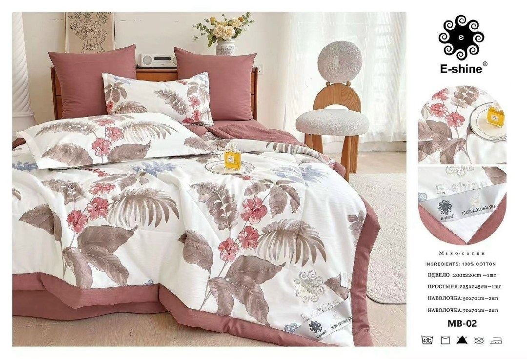 комплект постельного белья с одеялом e-shine eshiне,одеяло e-shine cotton с простыней и наволочками odesc14,комплект постельного белья e-shine с одеялом,комплект постельного белья с одеялом сатин евро