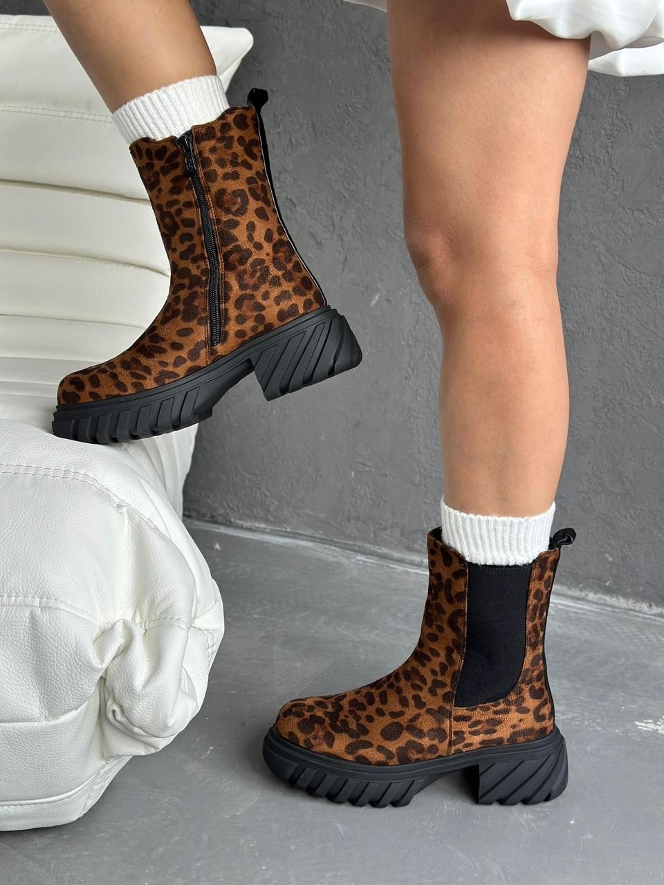 ,леопардовые ботинки,леопардовые челси, женская,модные ботильоны