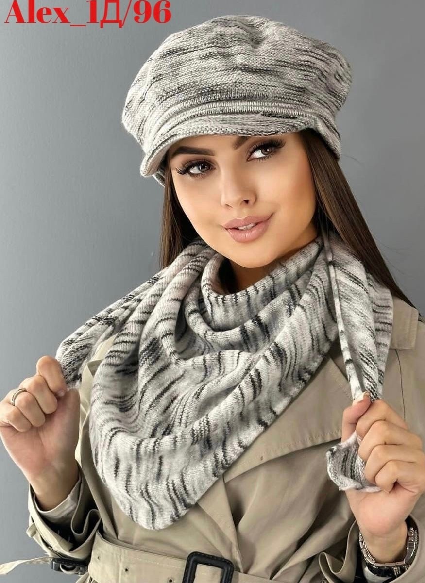 трикотажный берет,женские платки,головные уборы для вас,комплект шапка платок,женская кепка