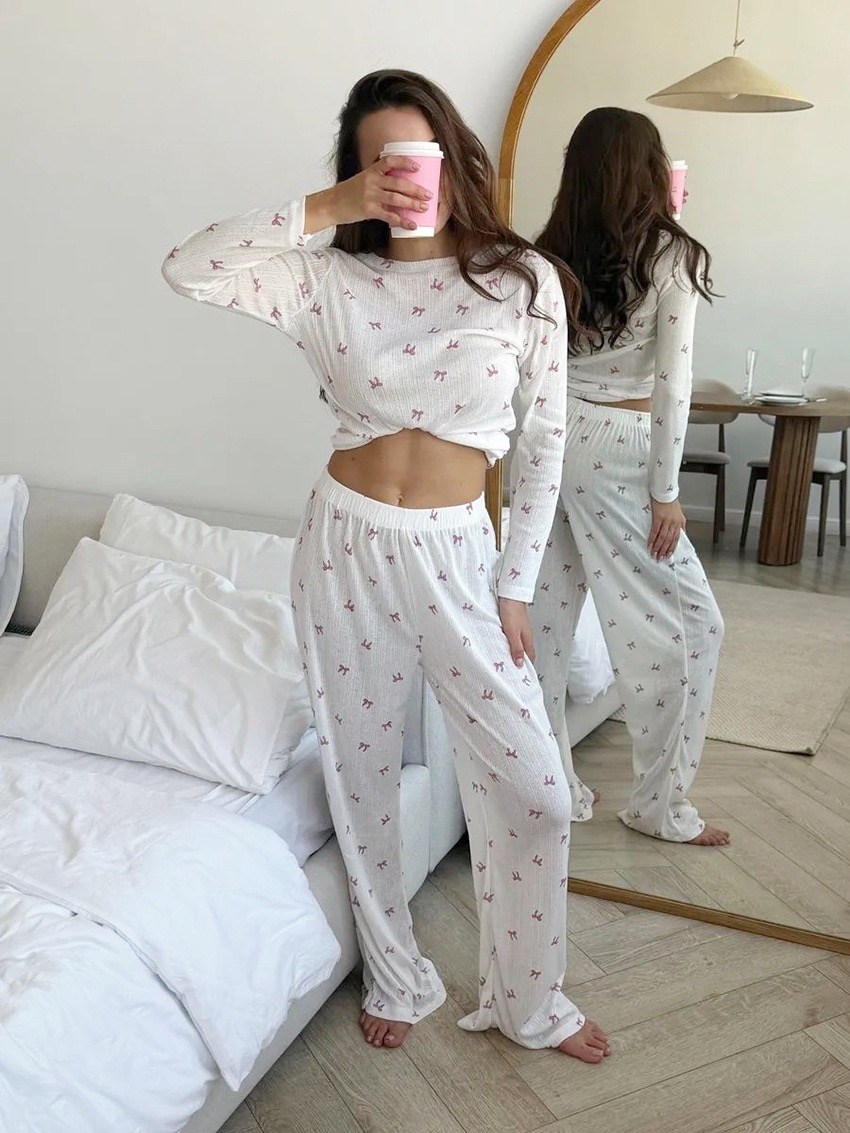 пижама женская со штанами и рубашкой с сердечками knopkaland,пижама женская,пижама со штанами и рубашкой с сердечками,пижамы женски,пижама женская со штанами soft.girl