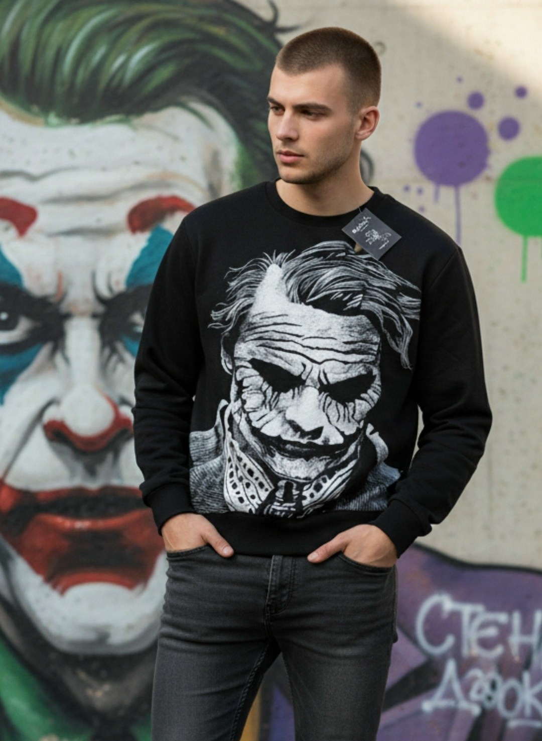 толстовка джокер,свитшот джокер,свитшот design heroes джокер,мужские свитшоты,свитшот кофта