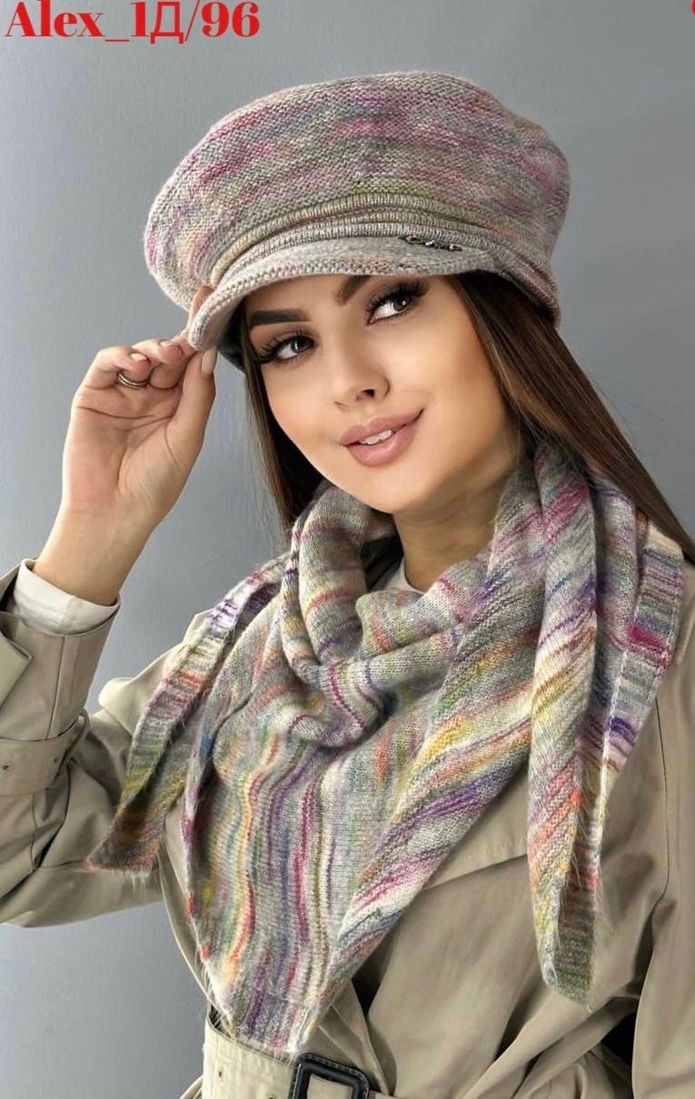 трикотажный берет,женские платки,головные уборы для вас,комплект шапка платок,женская кепка