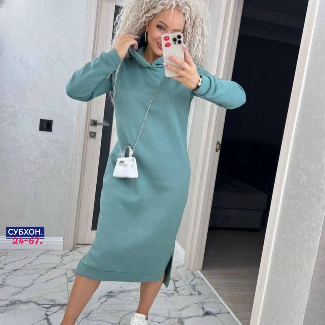 платье спортивное женское с капюшоном,теплое платье с капюшоном в спортивном стиле,платье-худи,теплое платье с капюшоном,платье с капюшоном