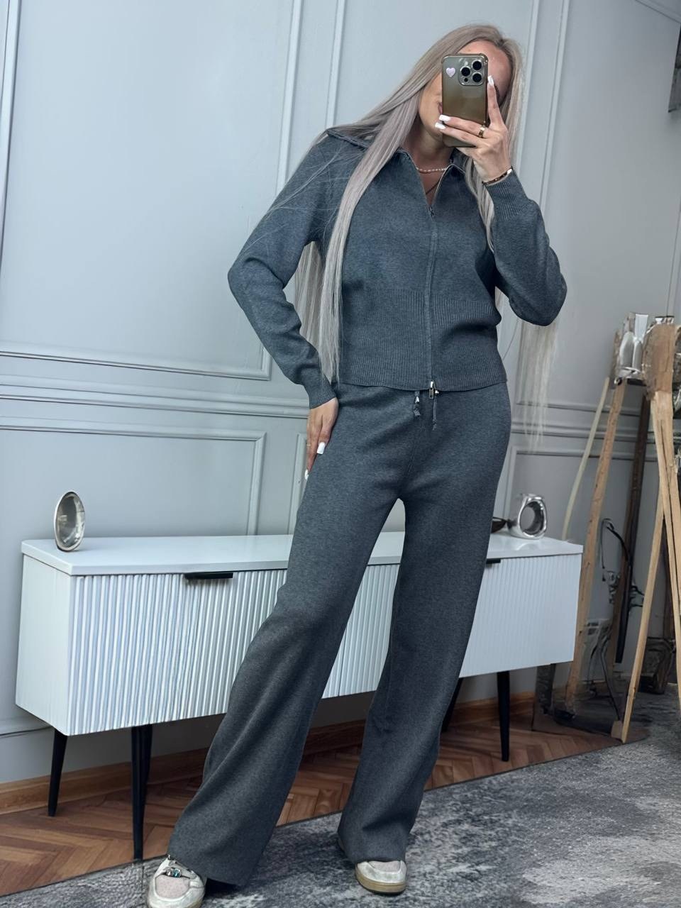 костюм двойка кашемир,трикотажный костюм,костюм женский,трикотажный костюм женский,костюм вязаный трикотажный теплый с молнией оверсайз monobrend-amaia togo