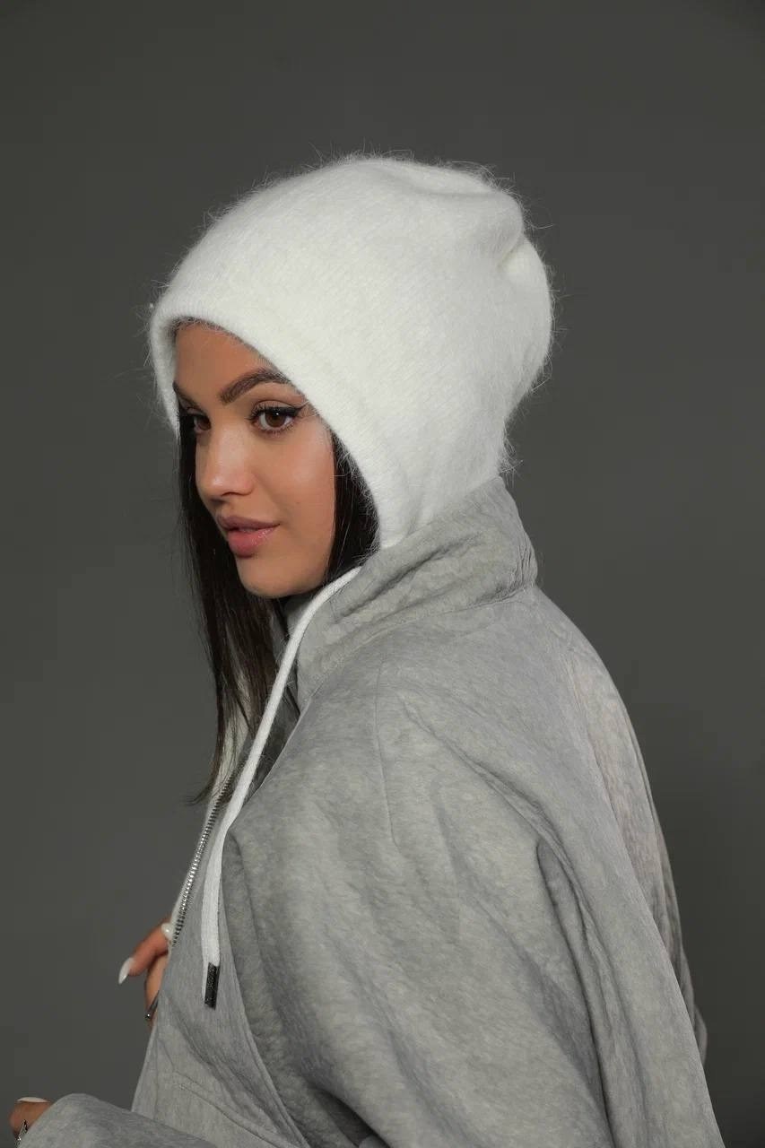 шапка женская с ушами вязаная из итальянской ангоры zhakko,чепчик шапка женский из итальянской ангоры модный zhakko,шапка женская с ушами вязаная из итальянской ангоры zhakko сиреневый,шапка женская с