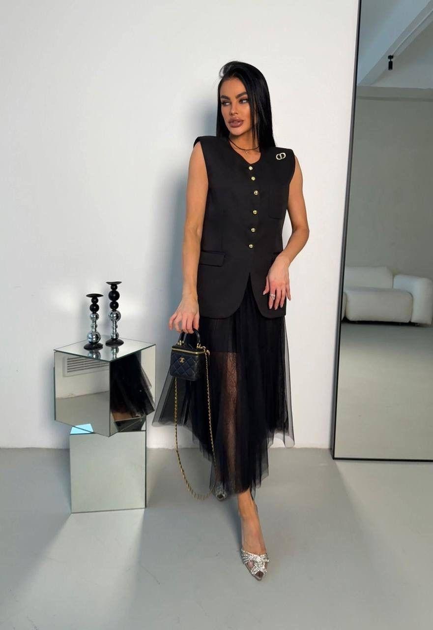 костюм с юбкой,костюм с юбкой черный,юбка с жилеткой