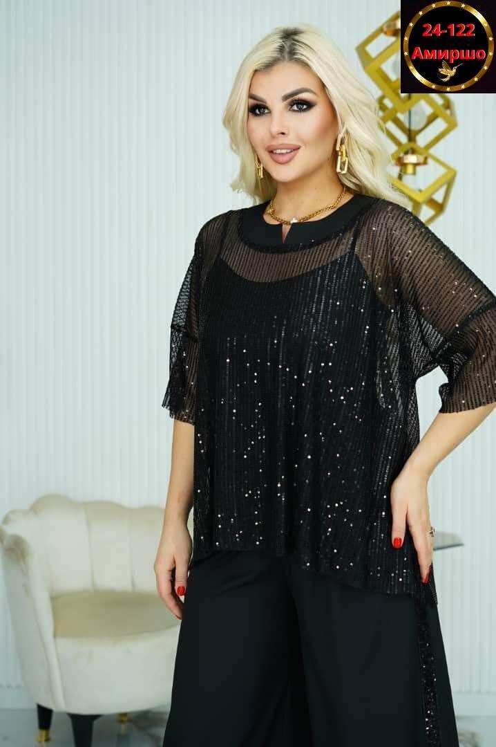 костюм двойка с брюками палаццо со стразами,стильные костюмы,костюм повседневный,женские костюмы,костюм