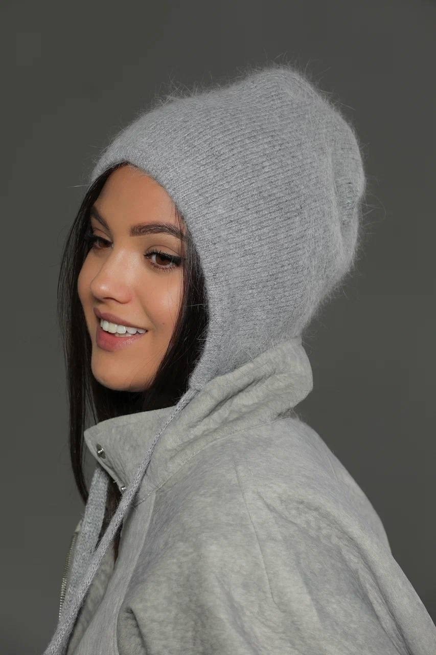 шапка женская с ушами вязаная из итальянской ангоры zhakko,чепчик шапка женский из итальянской ангоры модный zhakko,шапка женская с ушами вязаная из итальянской ангоры zhakko сиреневый,шапка женская с