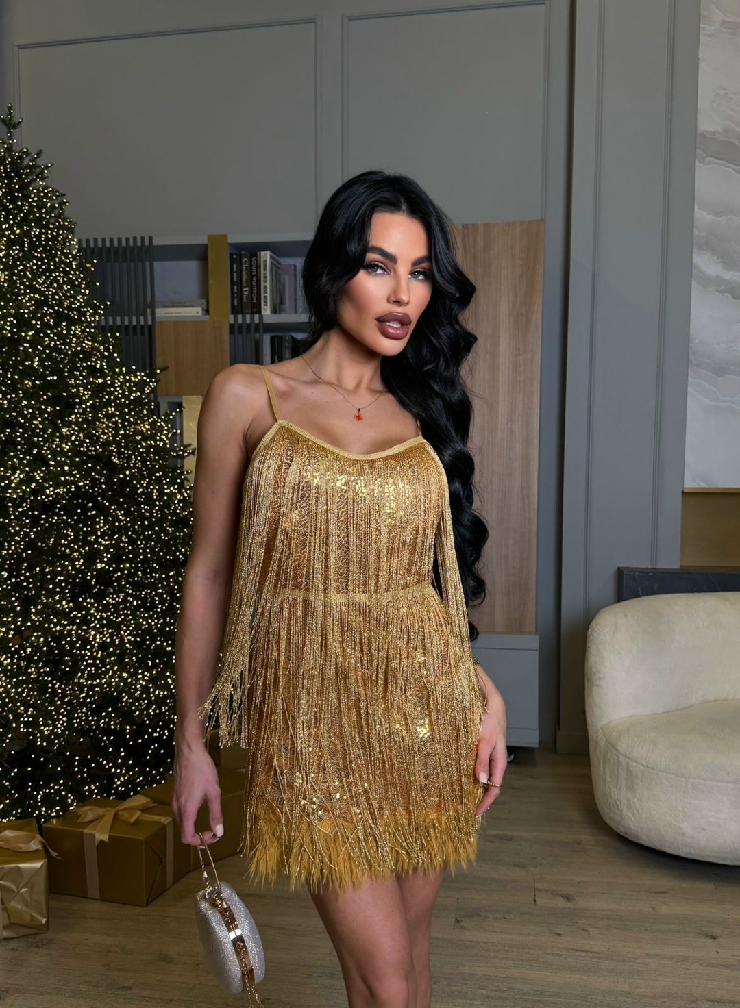 золотое платье с бахромой,золотое платье,коктейльное платье с бахромой,платье с блестками,золотое платье с пайетками