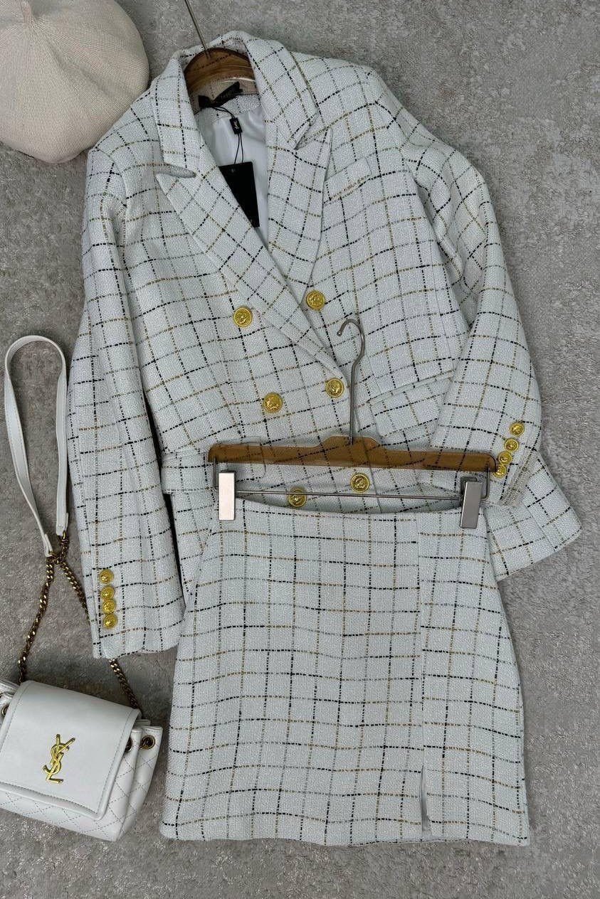 твидовый костюм,твидовый пиджак,твидовый жакет,твидовый пиджак белый клетчатый,твидовый пиджак женский