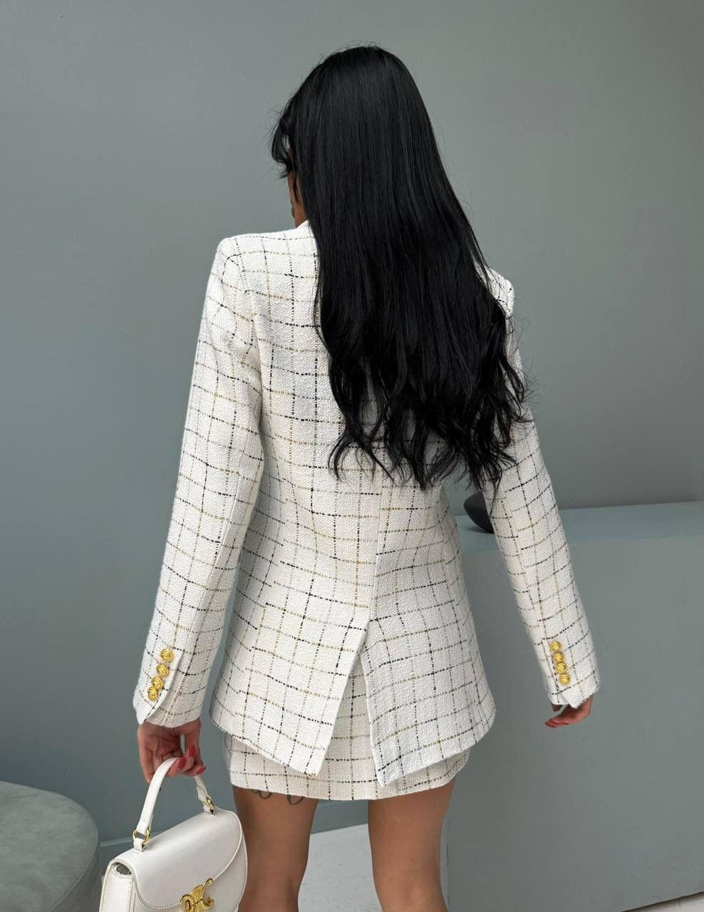 твидовый костюм,твидовый пиджак,твидовый жакет,твидовый пиджак белый клетчатый,твидовый пиджак женский