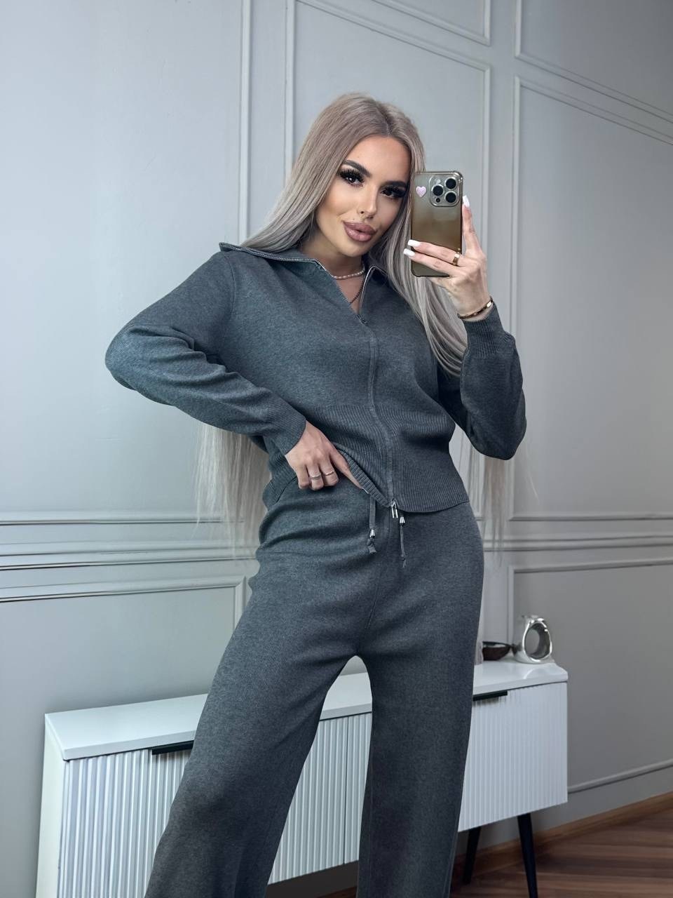 костюм двойка кашемир,трикотажный костюм,костюм женский,трикотажный костюм женский,костюм вязаный трикотажный теплый с молнией оверсайз monobrend-amaia togo