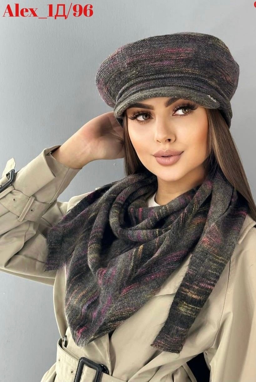 трикотажный берет,женские платки,головные уборы для вас,комплект шапка платок,женская кепка