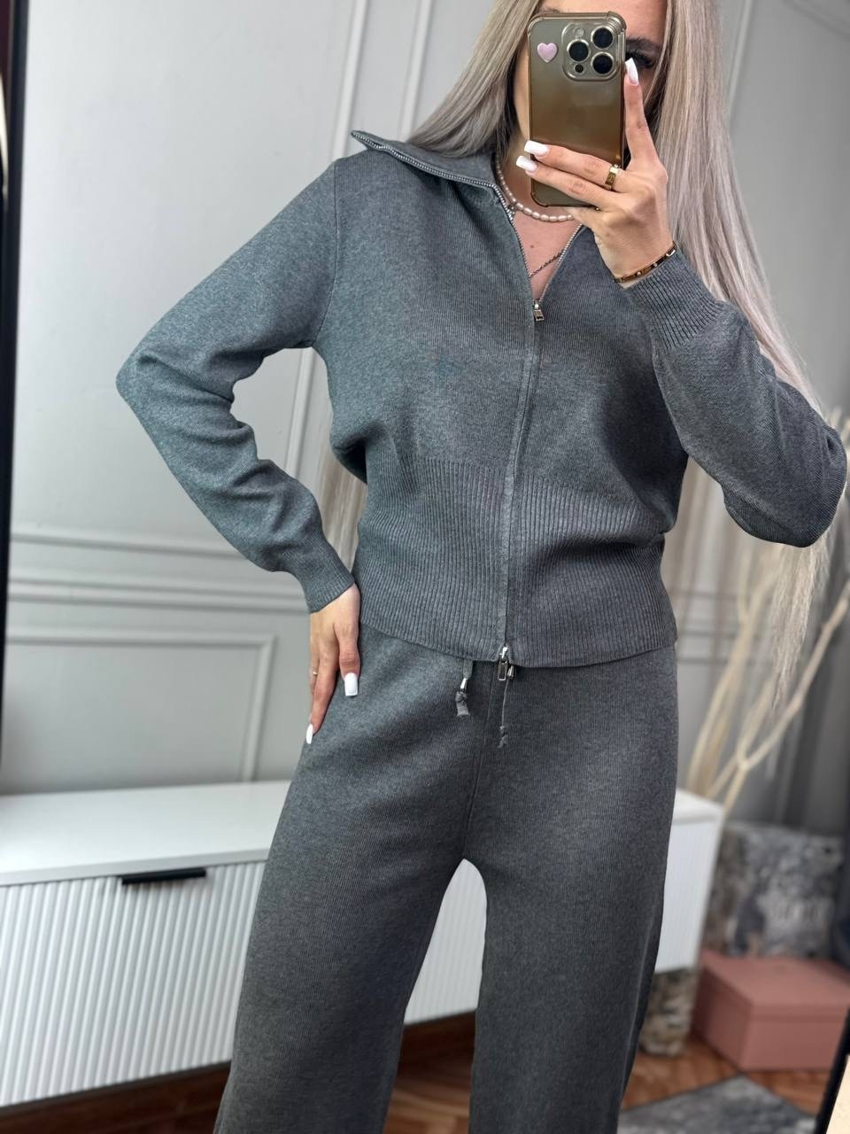 костюм двойка кашемир,трикотажный костюм,костюм женский,трикотажный костюм женский,костюм вязаный трикотажный теплый с молнией оверсайз monobrend-amaia togo