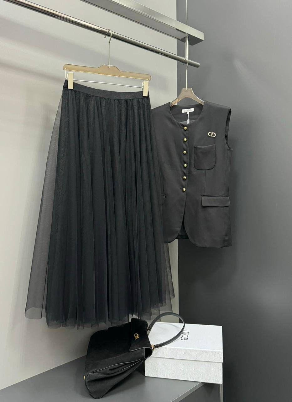 костюм с юбкой,костюм с юбкой черный,юбка с жилеткой